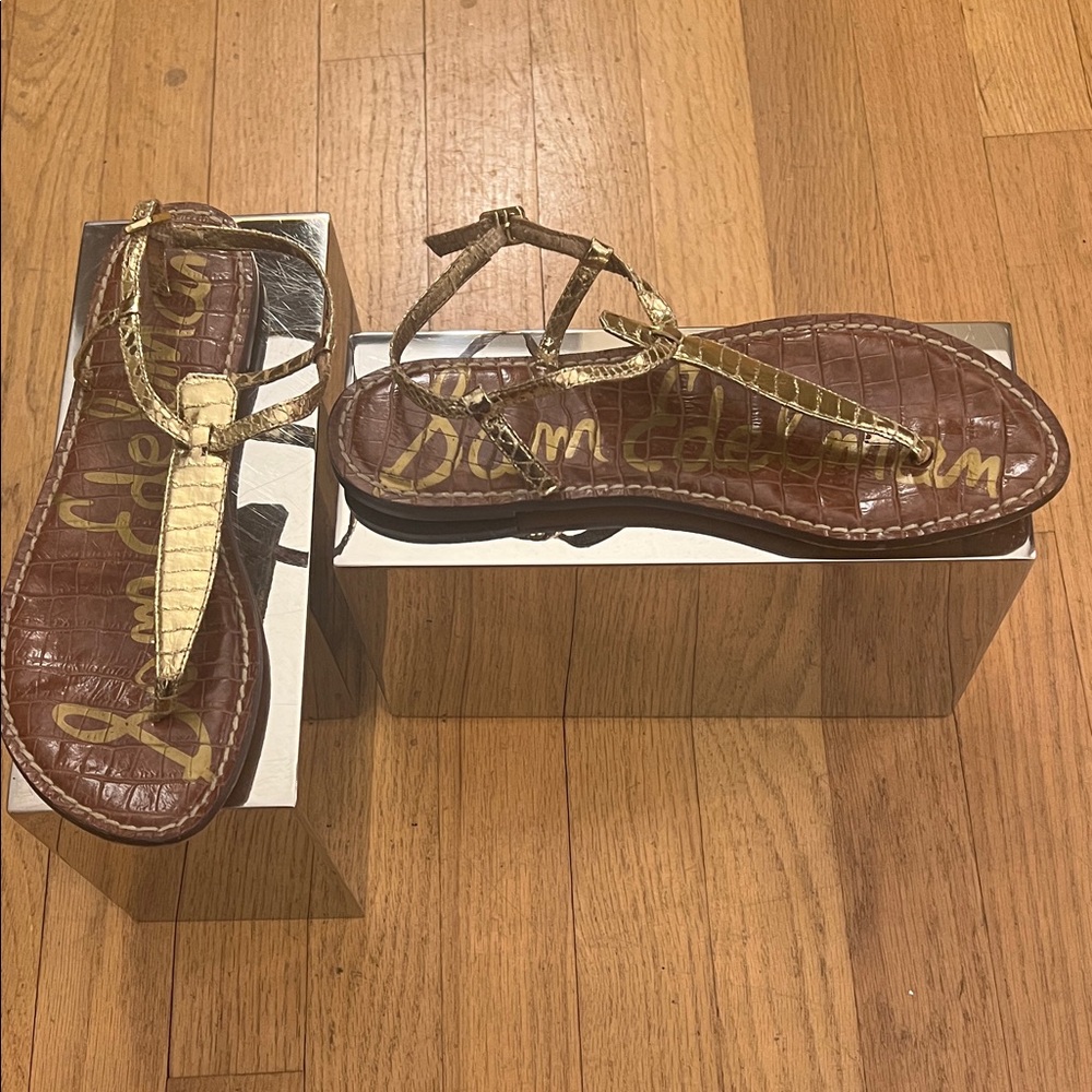 Sam Edelman Metallic Gold and Brown Sandals